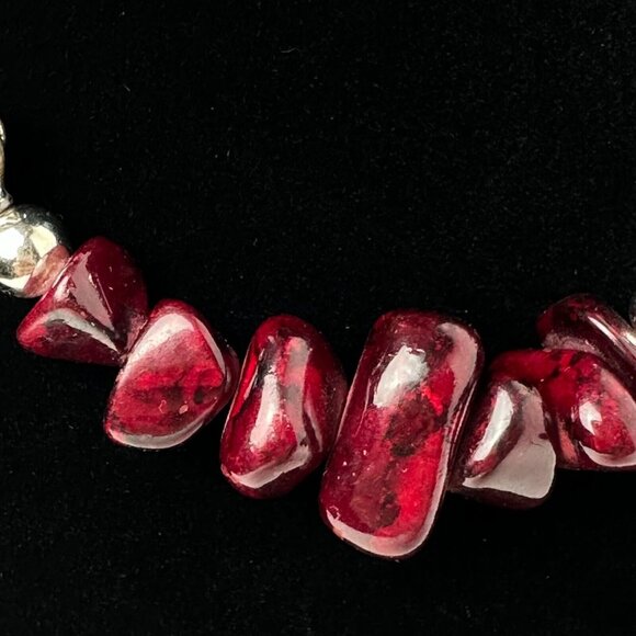 I Silver Red Garnet Beaded Necklace 7.5" Toggle Clasp Fashion Jewelry - Picture 10 of 16
